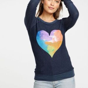 Chaser Rainbow Watercolor Heart Cozy Knit Pull Over Sweater Size Medium